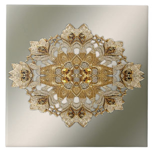 Gold Ornate Floral Ceramic Tile