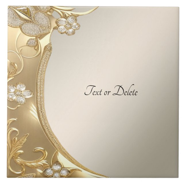 Gold Ornate Floral Ceramic Tile (Front)