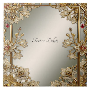 Gold Ornate Floral Ceramic Tile