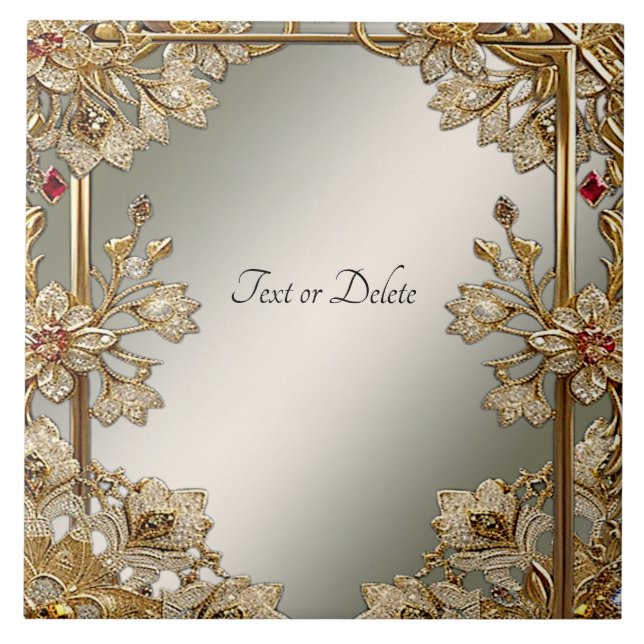 Gold Ornate Floral Ceramic Tile (Front)