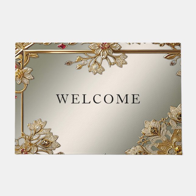 Gold Ornate Floral Doormat (Front)