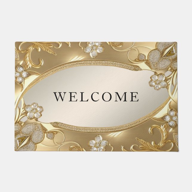 Gold Ornate Floral Doormat (Front)