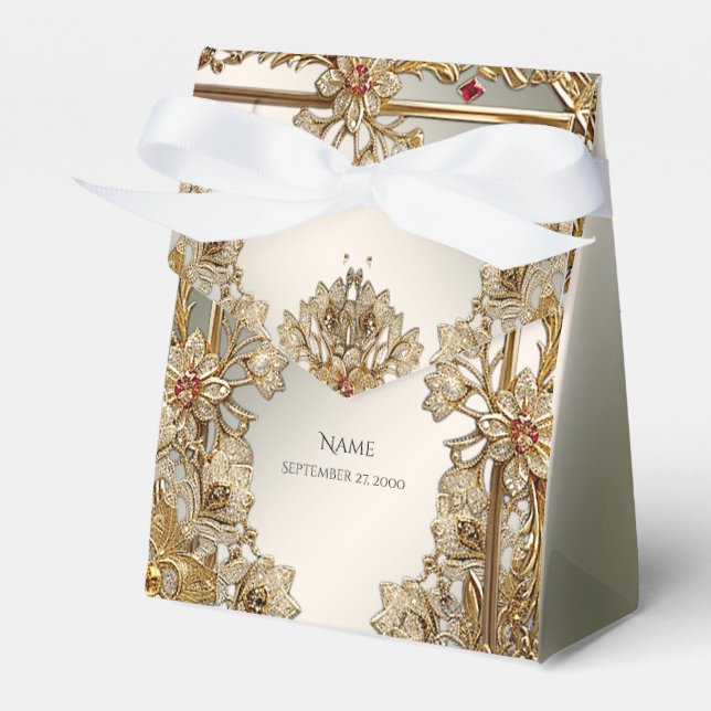 Gold Ornate Floral Frame Favour Box (Front Side)