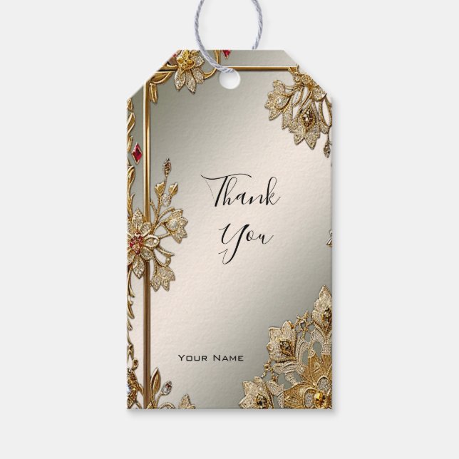 Gold Ornate Floral Frame Gift Tag (Front)