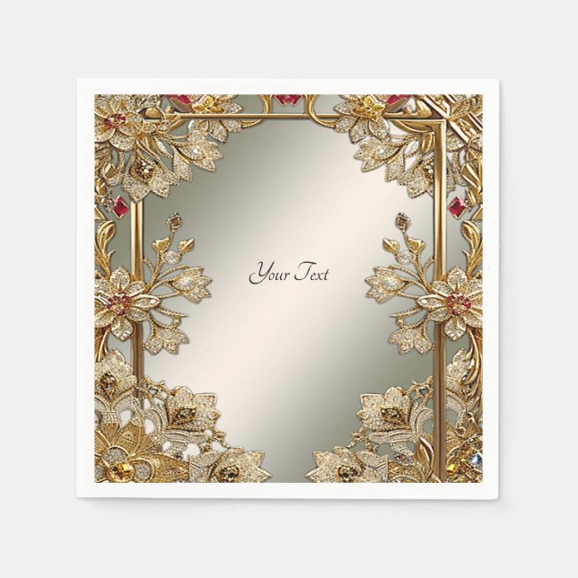 Gold Ornate Floral Frame Napkins (Front)