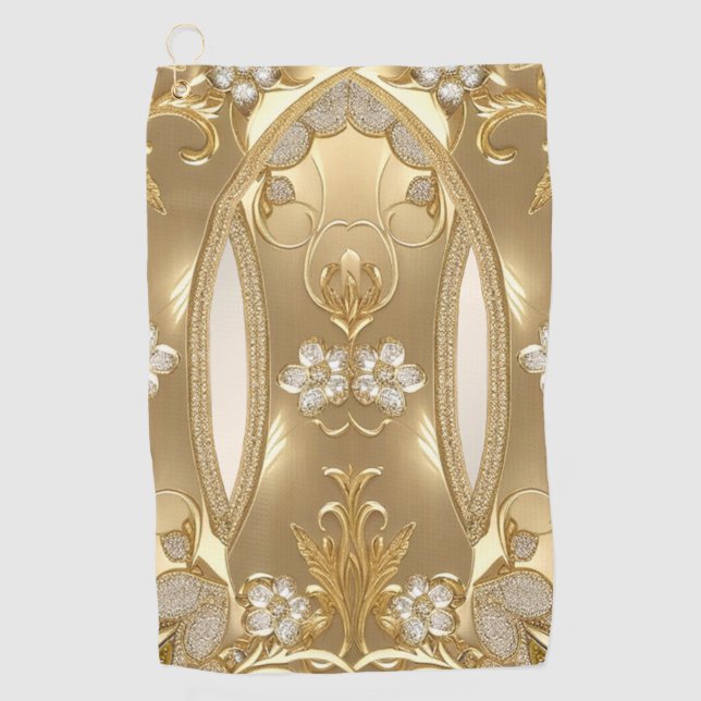 Gold Ornate Floral Golf Towel (Front)