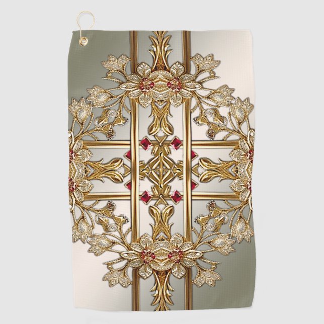 Gold Ornate Floral Golf Towel (Front)