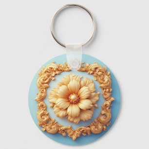 Gold Ornate Floral Medallion Design Key Ring