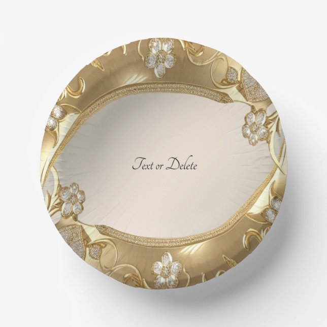 Gold Ornate Floral Paper Bowls Plate (Front)