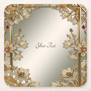 Gold Ornate Floral Paper Coaster