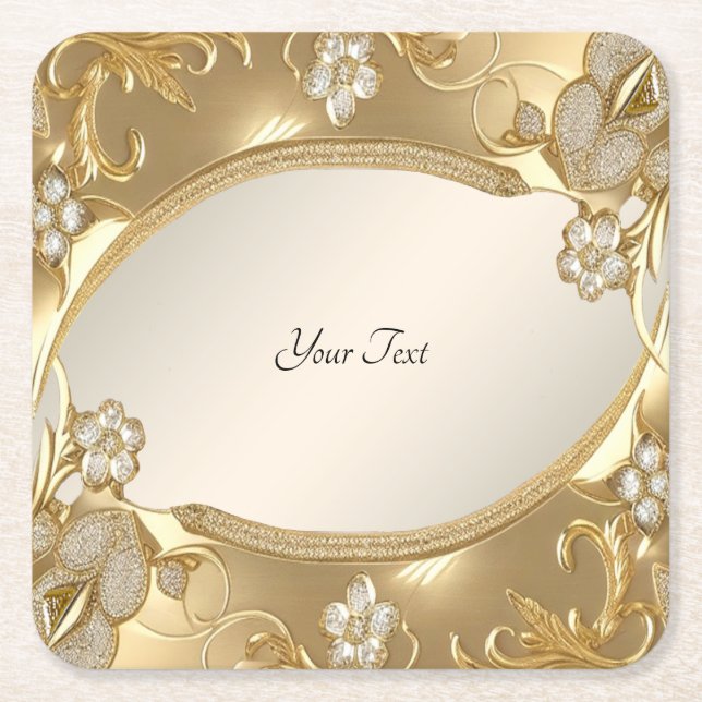 Gold Ornate Floral Paper Coaster (Front)