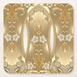 Gold Ornate Floral Paper Coaster