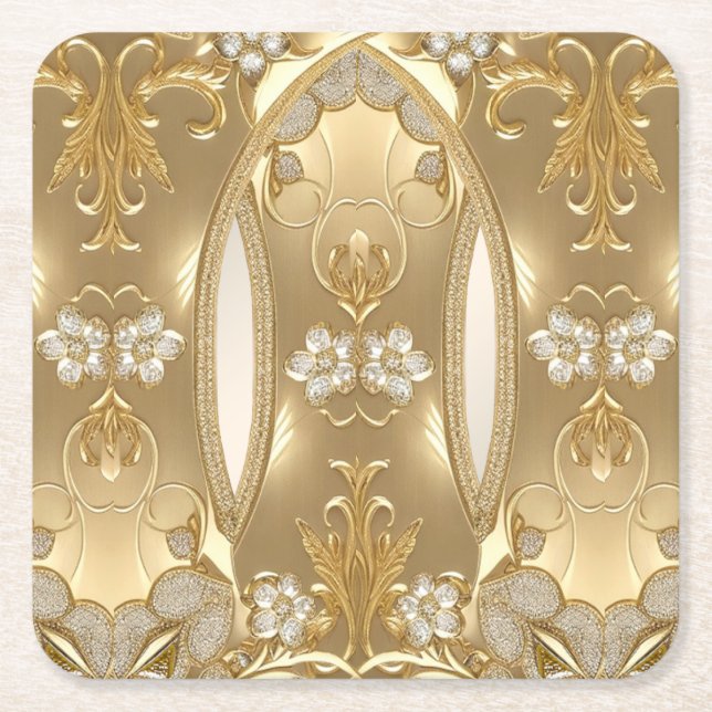 Gold Ornate Floral Paper Coaster (Front)