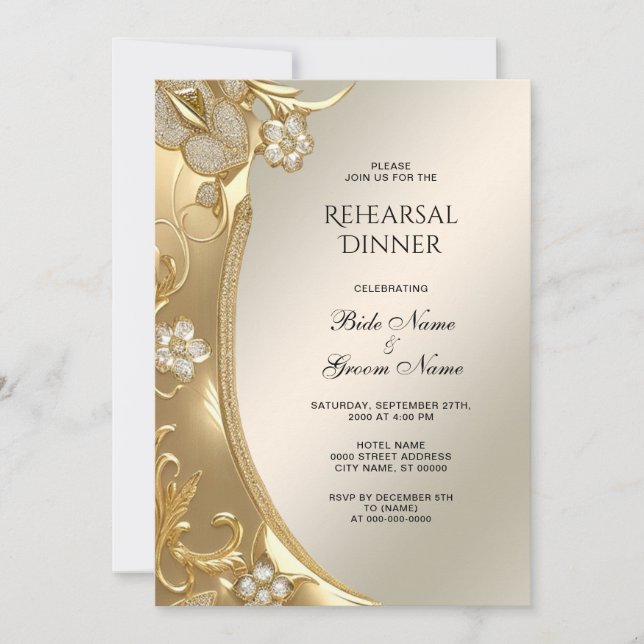 Gold Ornate Floral Rehearsal Dinner Invitation (Front)