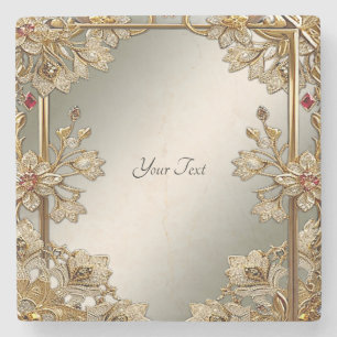 Gold Ornate Floral Stone Coaster