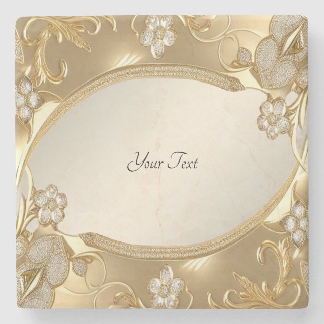 Gold Ornate Floral Stone Coaster (Front)