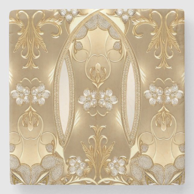 Gold Ornate Floral Stone Coaster (Front)