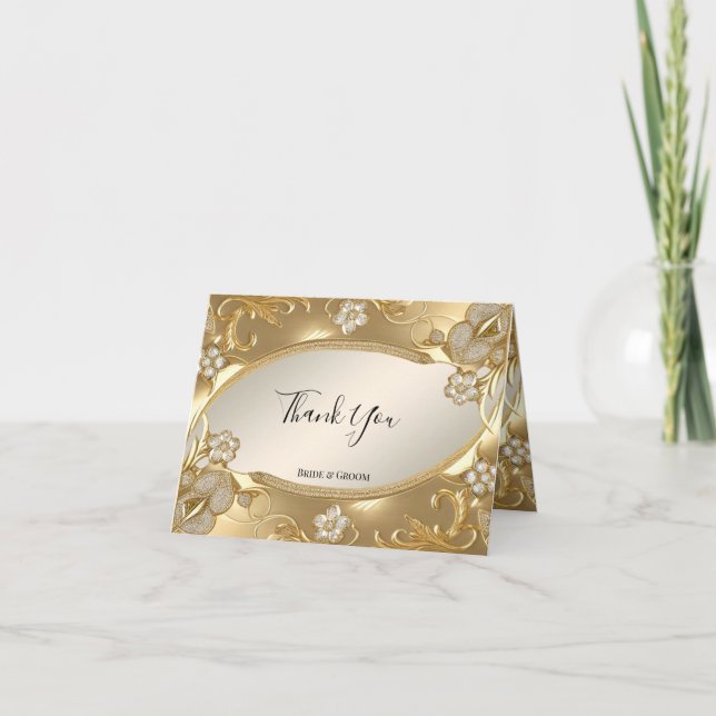 Gold Ornate Floral Thank You Card (Front)