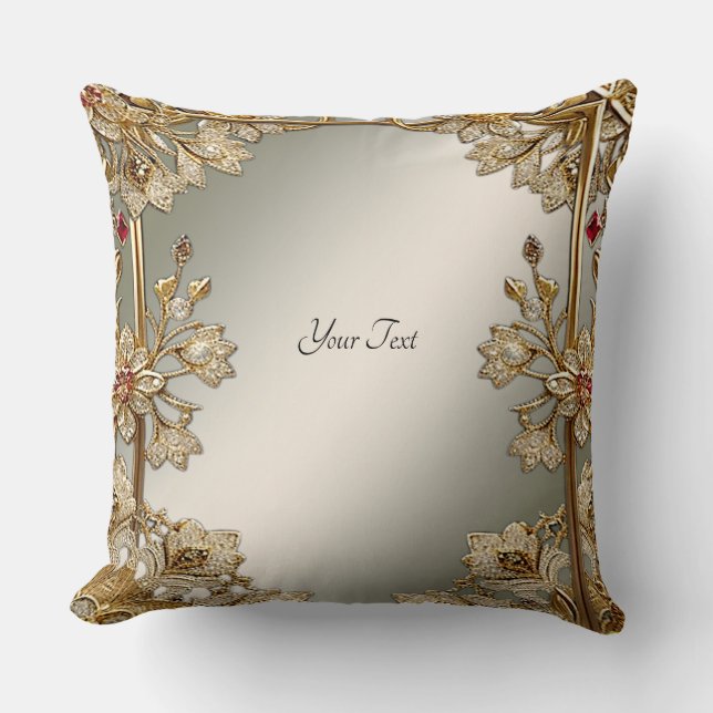 Gold Ornate Floral Throw Pillow (Front)