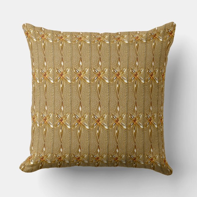 Gold Ornate Floral Throw Pillow (Front)