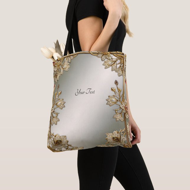 Gold Ornate Floral Tote Bag (Close Up)