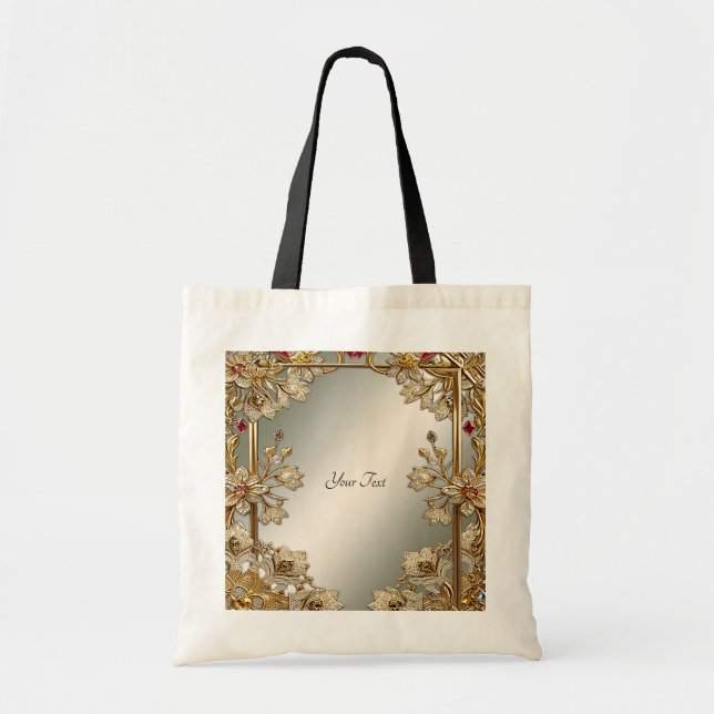 Gold Ornate Floral Tote Bag (Front)