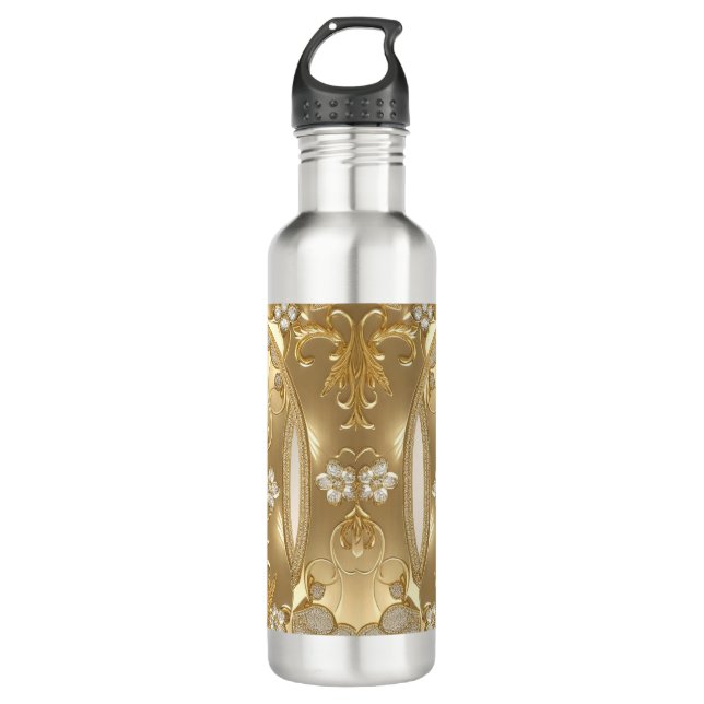 Gold Ornate Floral Water Bottle (Front)