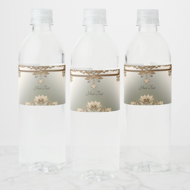 Gold Ornate Floral Water Bottle Label (Bottles)