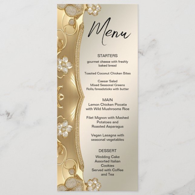 Gold Ornate Floral Wedding Menu (Front)