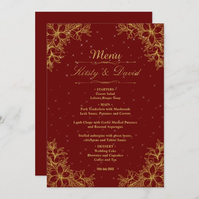 Gold Ornate Floral Wedding  Menu (Front/Back)