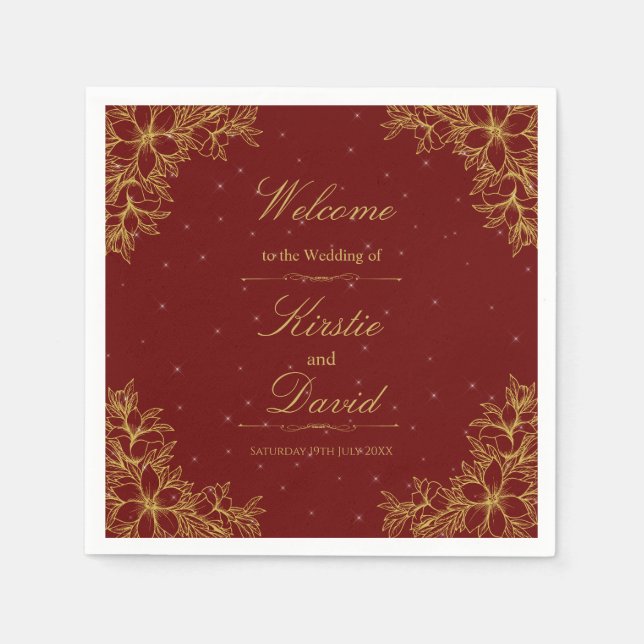 Gold Ornate Floral Wedding Napkin (Front)