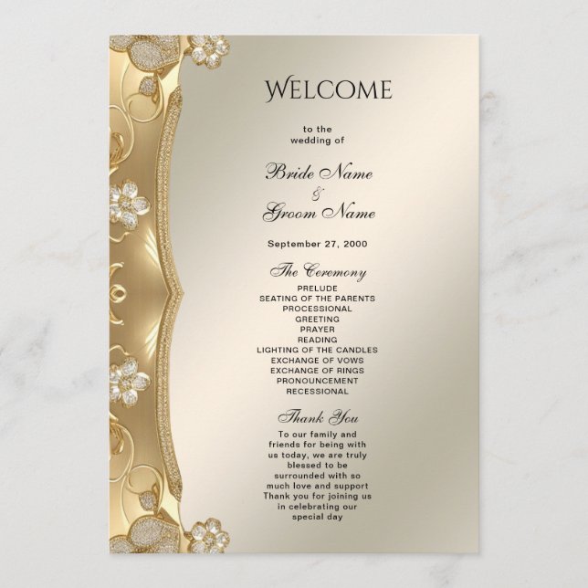 Gold Ornate Floral Wedding Program (Front)