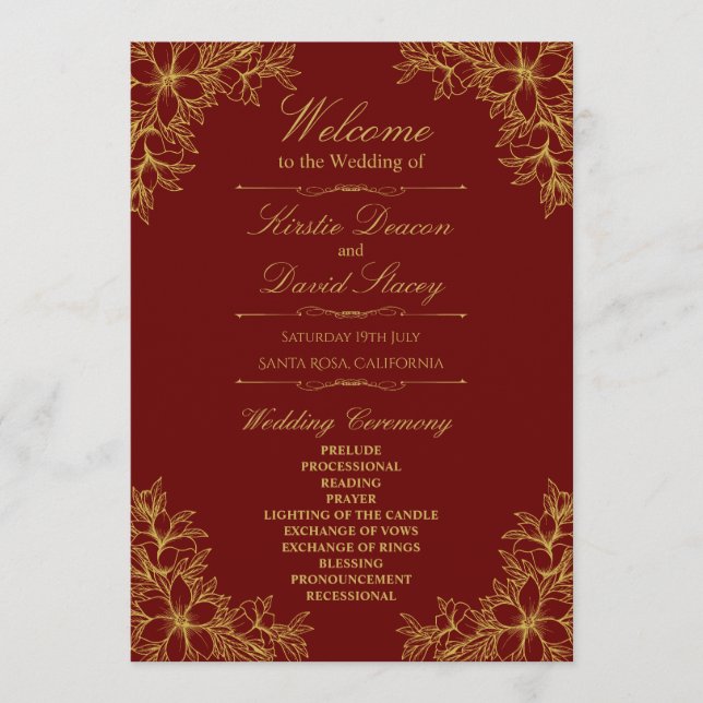 Gold Ornate Floral Wedding Program (Front)