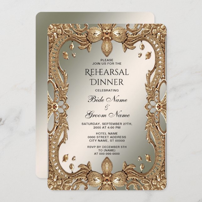 Gold Ornate Frame Rehearsal Dinner Invitation (Front/Back)