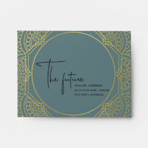 GOLD ORNATE GREY FUTURE MR MRS RSVP RETURN ADDRESS ENVELOPE