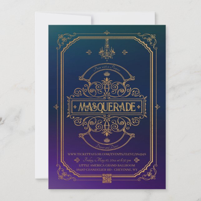 Gold Ornate Masquerade Prom Invitation (Front)