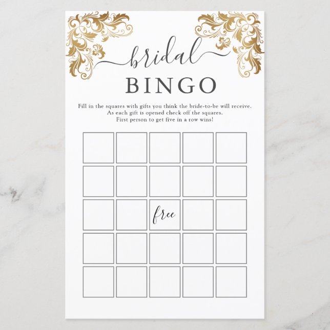 Gold Ornate Ornate Cream Bridal Shower Bingo Game (Front)