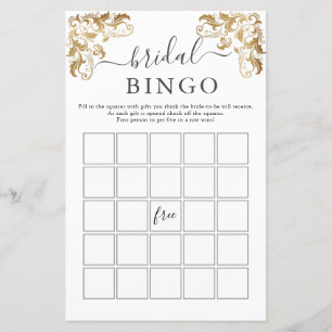 Gold Ornate Ornate Cream Bridal Shower Bingo Game