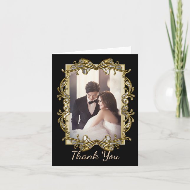 Gold Ornate Photo Wedding Thank You (Front)