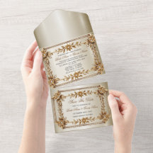 Gold Ornate Rectangle Dimond Flowers Shiny Wedding