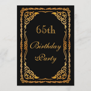 Gold Ornate Swirls 65th Birthday Invitation