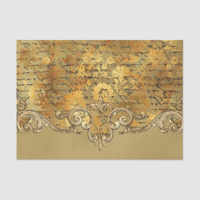 Gold Ornate Vintage Decoupage Tissue Paper (Front)
