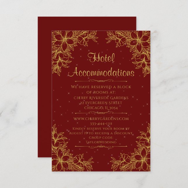 Gold Ornate Wedding Hotel Accommodation Enclosure Card (Front/Back)