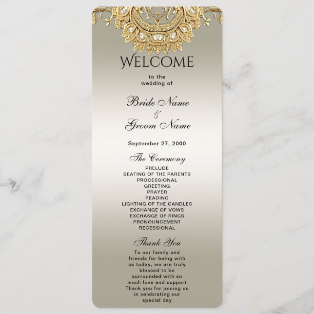 Gold Ornate Wedding Program (Front)