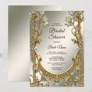 Gold Ornate White Floral Bridal Shower Invitation