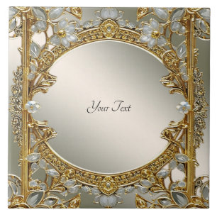 Gold Ornate White Floral Ceramic Tile