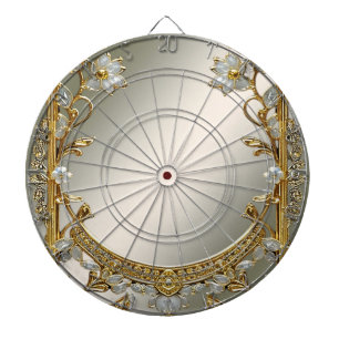 Gold Ornate White Floral Dartboard