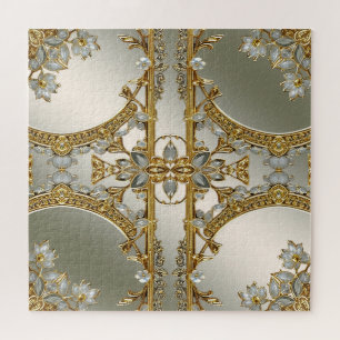 Gold Ornate White Floral Jigsaw Puzzle