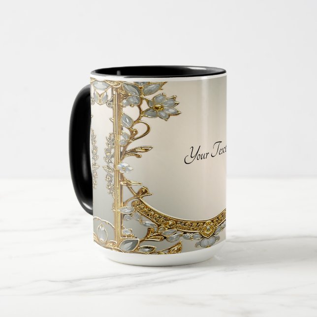 Gold Ornate White Floral Mug (Front Left)