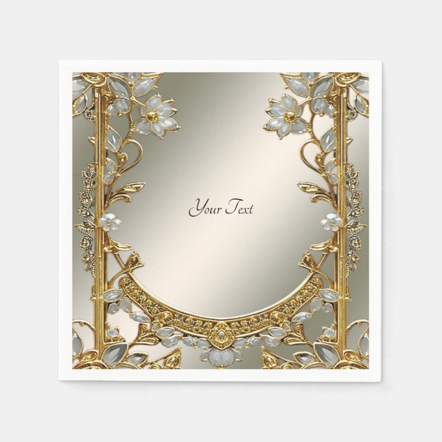 Gold Ornate White Floral Napkins (Front)